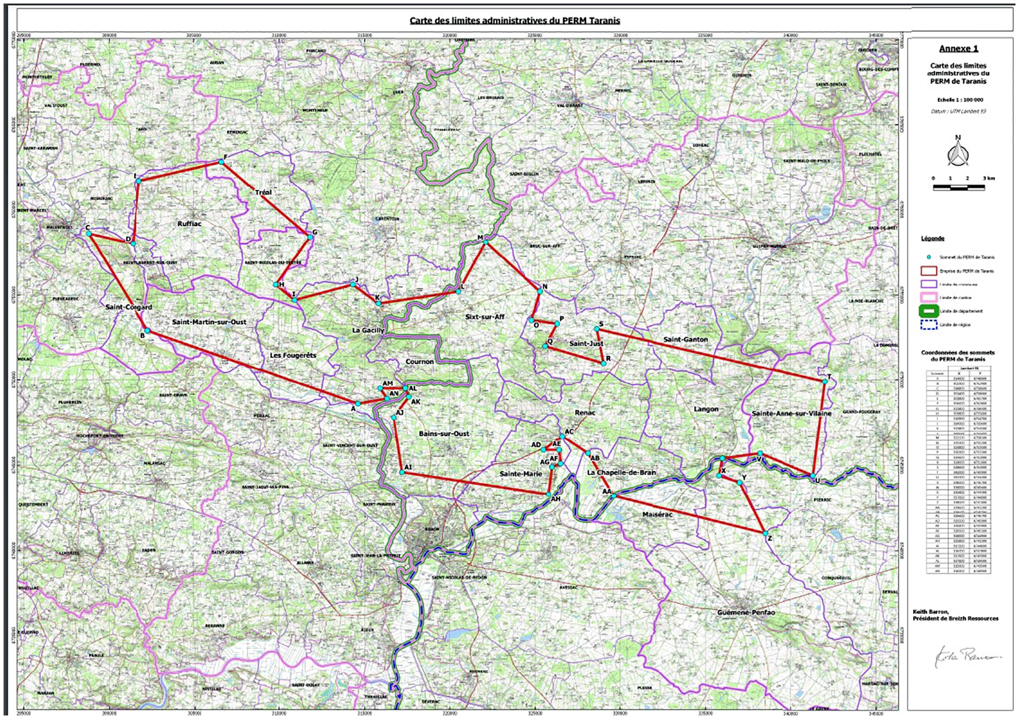 Carte de la zone du permis Taranis 